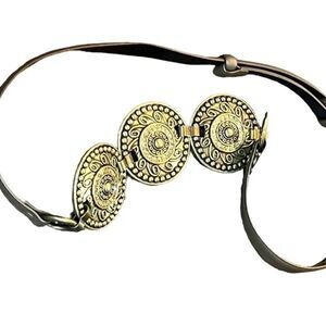 Chico's Brown Leather Belt with Metal Concho's Size M/L